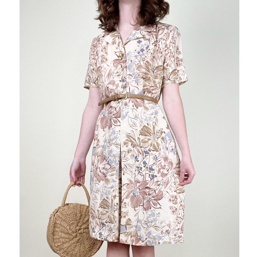 Vintage Handmade Floral Print Mini Midi Dress Preppy Coastal Grandma Garden Girl